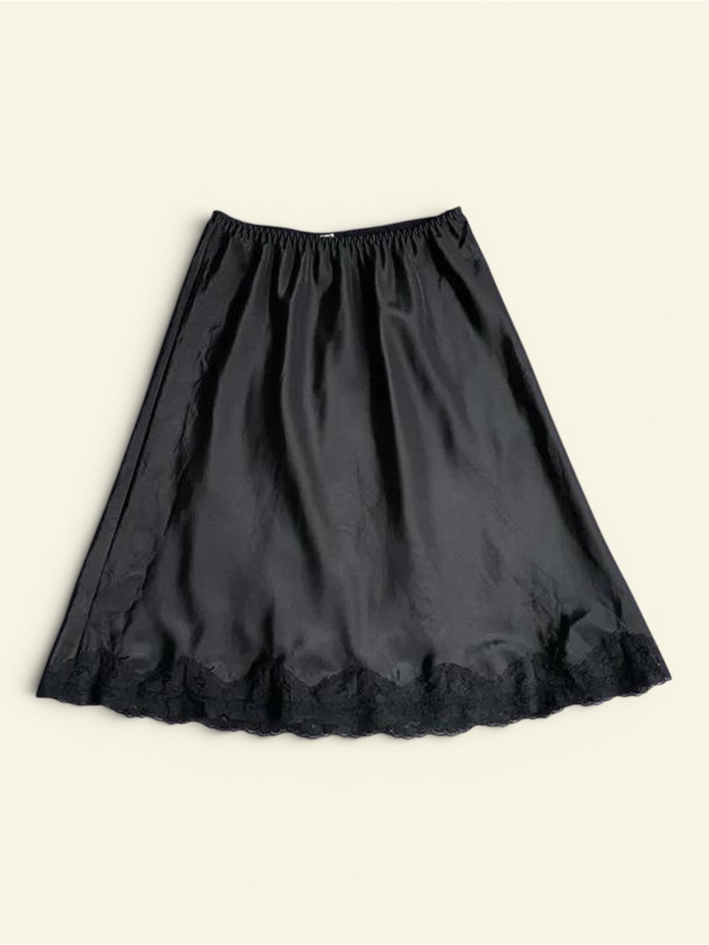 Lady Lynne Vintage 60s Black Satin Half Slip Lace Trim ILGWU Size S Minimalist